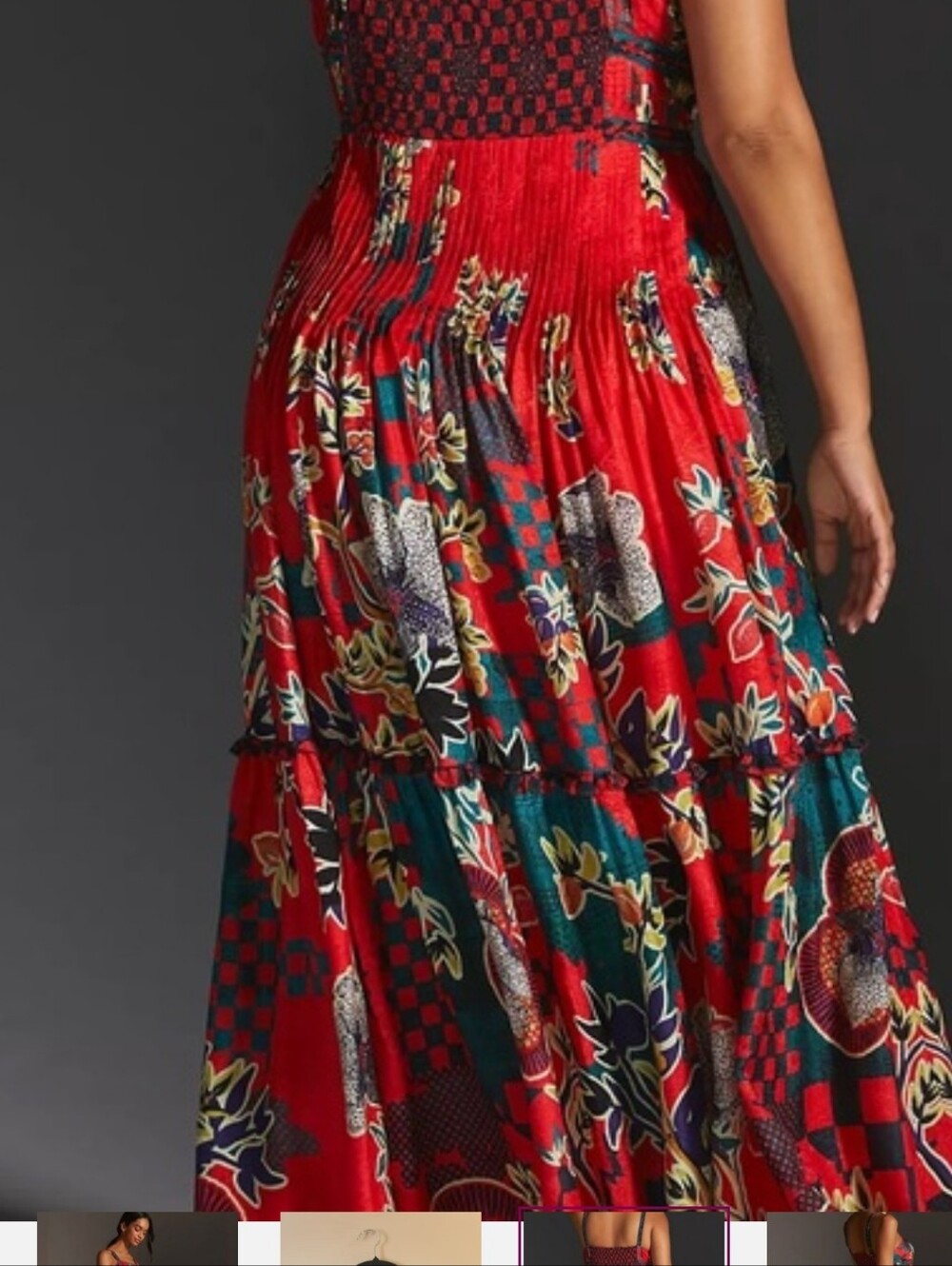 Anthropologie Bhanuni by Jyoti Pleated Floral Maxi Dress red tiered Sz. XL - Picture 3 of 9